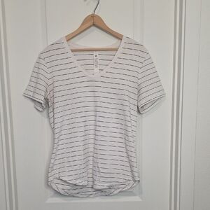 lululemon athletica White Striped Short Sleeve Tee